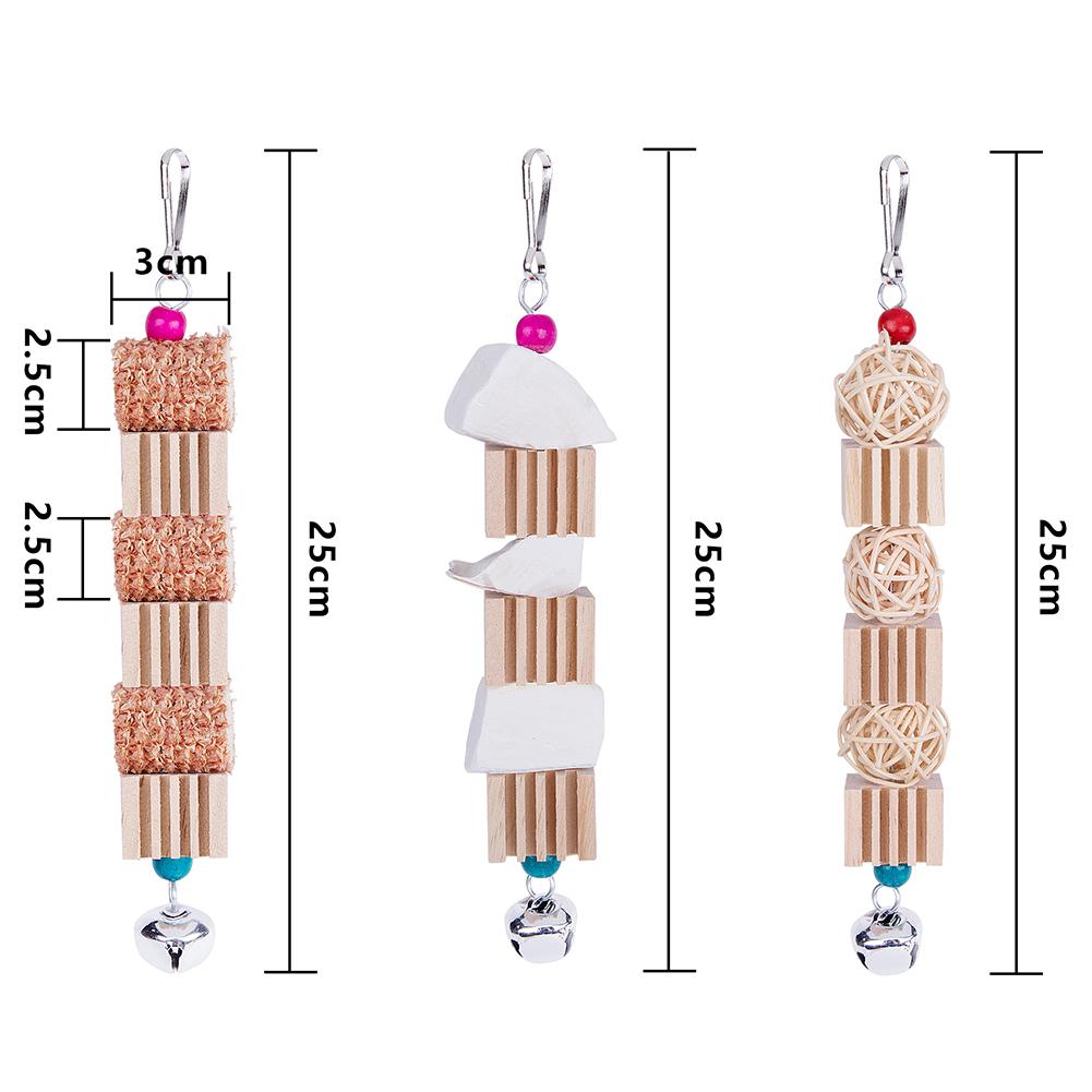 3pcs Parrot Natural Wooden Chewing Bite Toys With Cuttlefish Bone Rattan Ball Corncob Bird Supplies