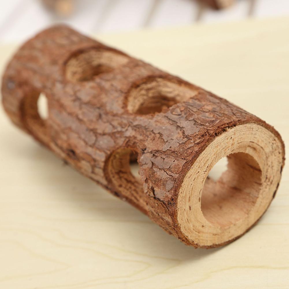 Hamster Natural Wooden Tunnels Tubes Bite-resistant Hideout Tunnel Molar Toy For Indoor Cats Dogs