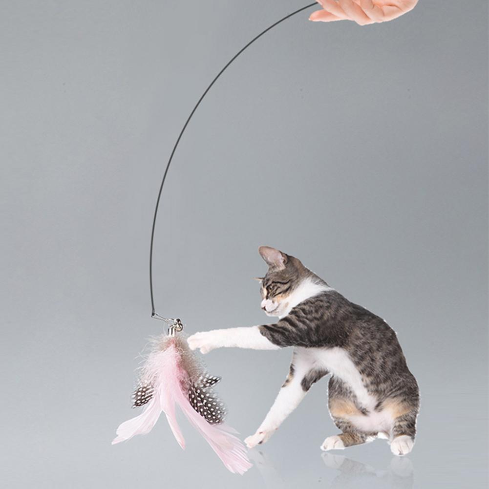 Funny Cat Teaser Stick Replaceable Hook Design Suction Cup Long Rod Interactive Feather Teaser Stick Pet Supplies