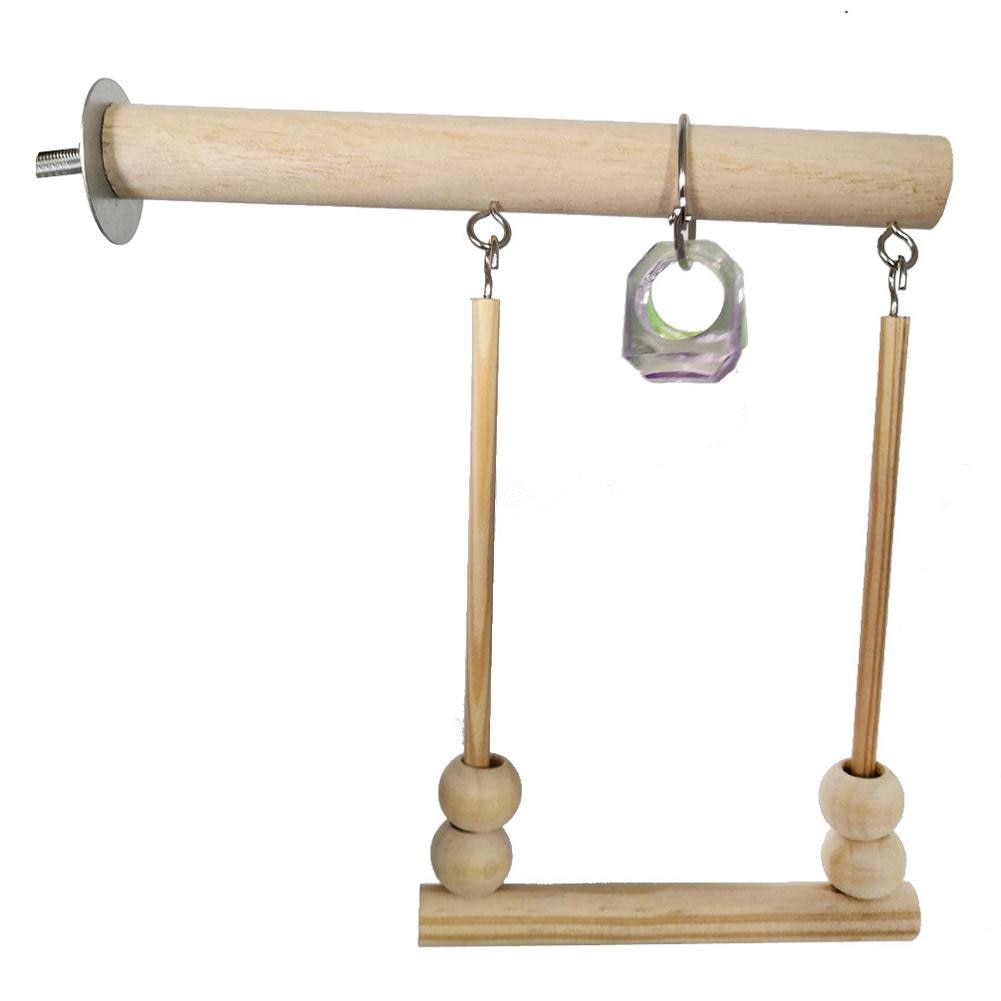 Wooden Parrot Bird Swing Gnawing Toys Wood-color Stand Bar Playstand Sleeping Perch Stick With Chewing Beads Birds Supplies