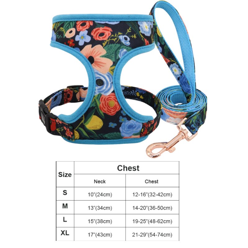 Print Flower Dog Harness Leash Set Forest Floral Pet Puppy Harness Vest Leashes Adjustable for Small Medium Large Dogs Chihuahua