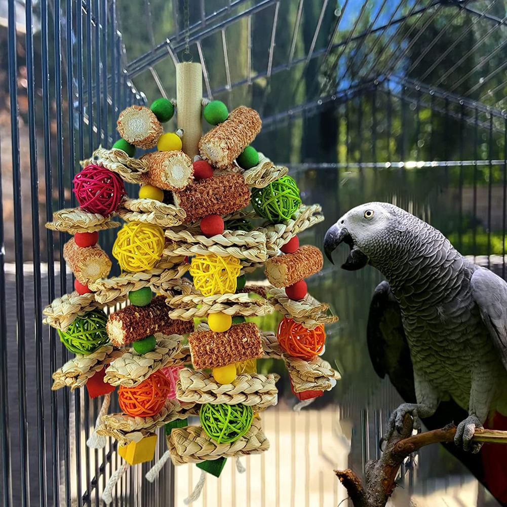 Bird Hanging Chew Toys Rattan Ball Corn Cob Teeth Grinder Toys Cage Accessories For Large Medium Parrot