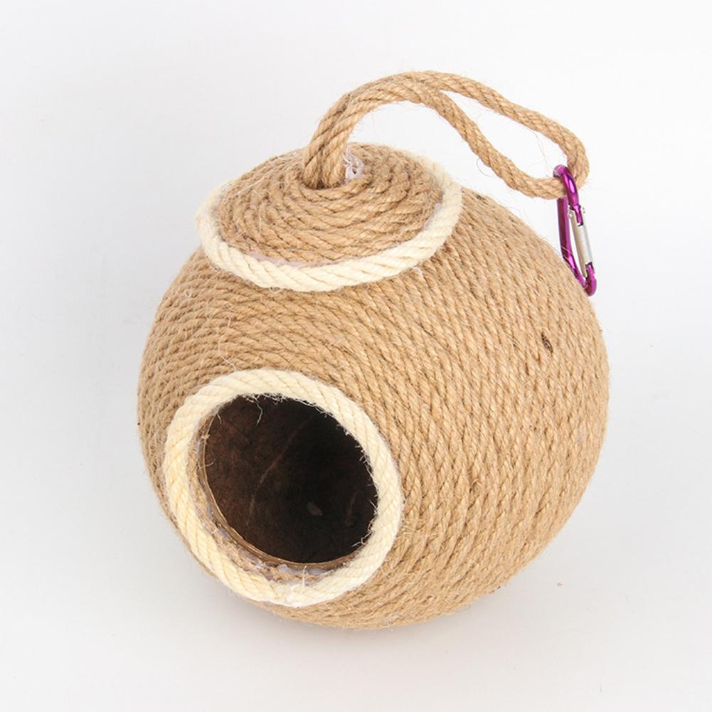 Bird Hanging Breeding Nest Coconut Shell Jute Twine Hand-woven Warm Cave For Parrot Hamster Squirrel