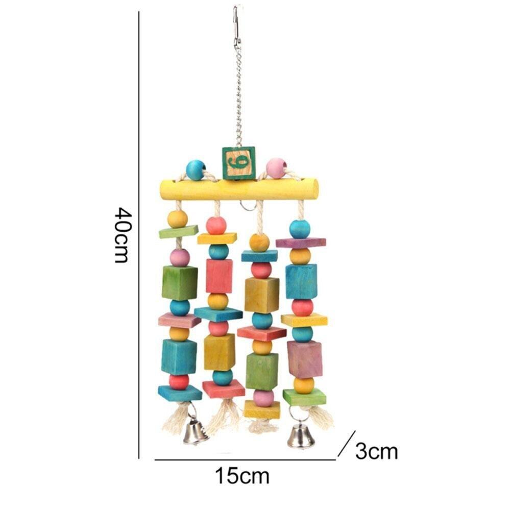 Parrot Bird Colorful Hanging Wooden Chewing Toys Stand Rack Bird Cage Accessories With Bells Bird Supplies
