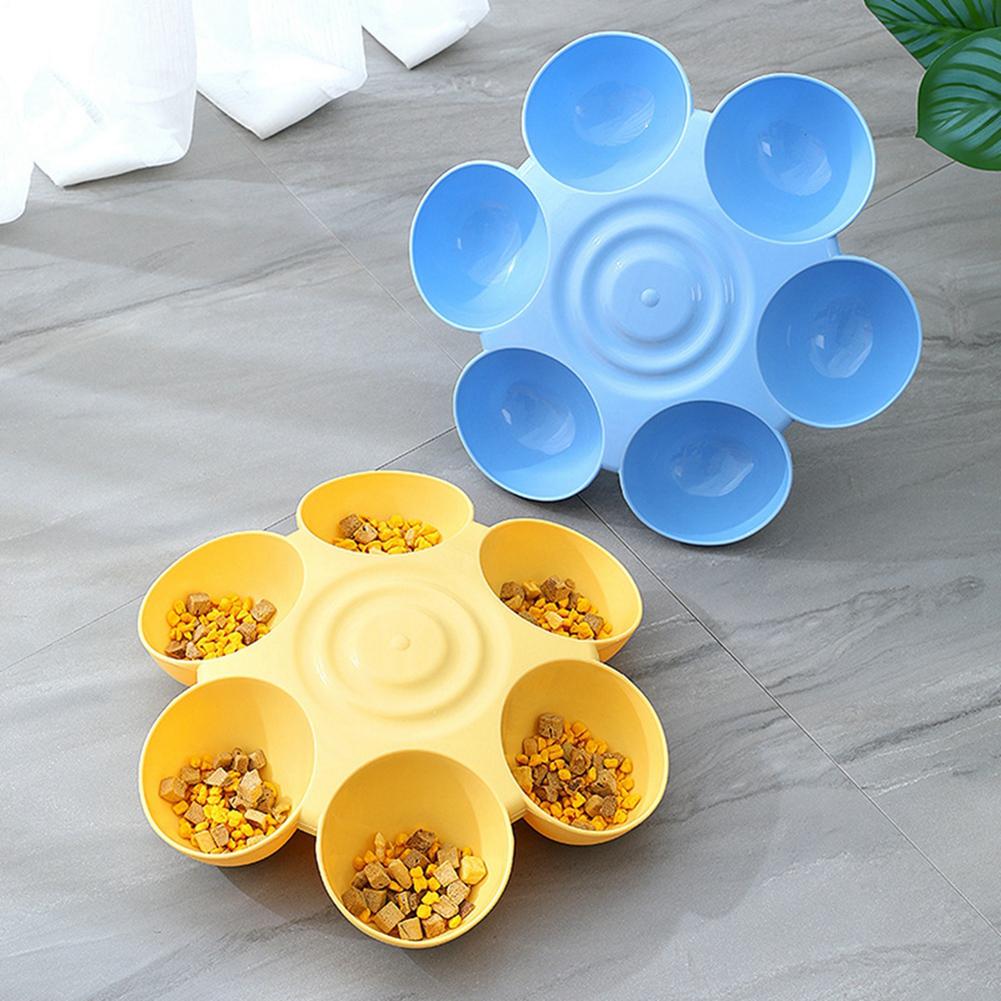 Pet Cat Dogs 6-grid Petals Bowls Multi-function Drinking Water Feeding Bowl Slow Eating Feeder Food Distribution Container