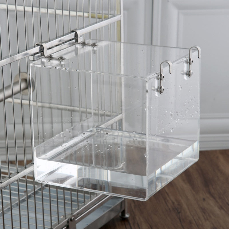 Square Bird Bath Box Cage Acrylic Transparent Bathtub Shower Cage Accessory For Parrots Parakeet Hanging Water Bath Tub 2 Size
