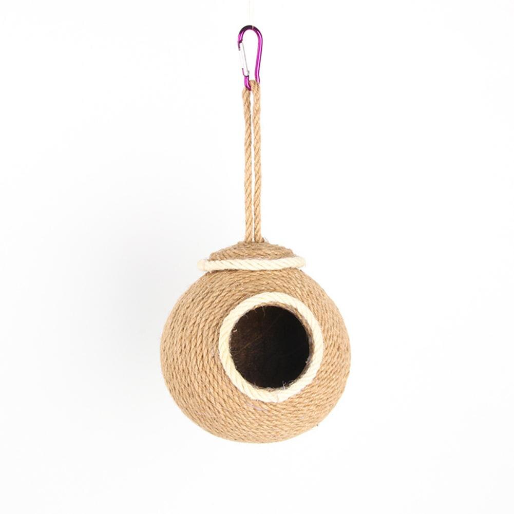 Bird Hanging Breeding Nest Coconut Shell Jute Twine Hand-woven Warm Cave For Parrot Hamster Squirrel