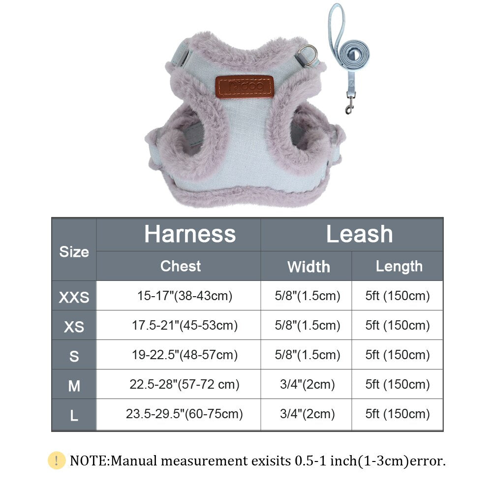 Soft Warm Dog Cat Harness Leash Set Thick Fur Harness Vest Adjustable Cute Puppy Pet Harness Lead For Small Dog Yorkshire Pug