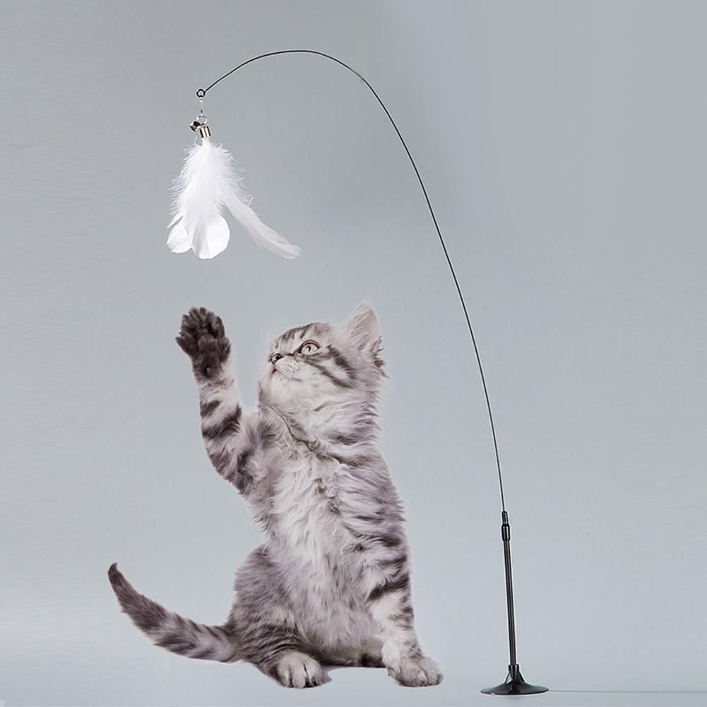 Funny Cat Teaser Stick Replaceable Hook Design Suction Cup Long Rod Interactive Feather Teaser Stick Pet Supplies