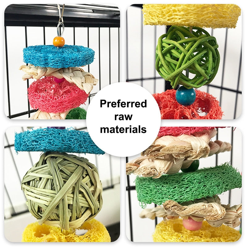 Bird Chewing Toy Parrot Hanging Bell Bite Rattan Ball Molar Toys Parrots Parakeet Birdcage Decoration Rabbit Hamster Chew Toys