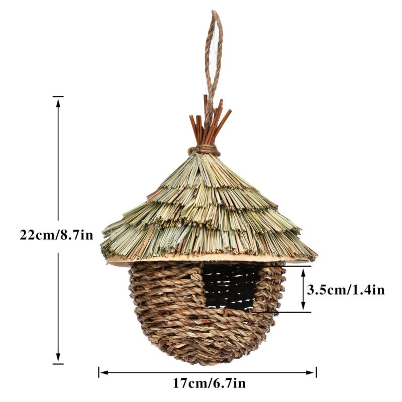12 Style Hand-Woven House Birds Nest Shelter Hut Cage Natural Grass Hanging Sparrows Parrot Cage Straw Rope Outside Bird House