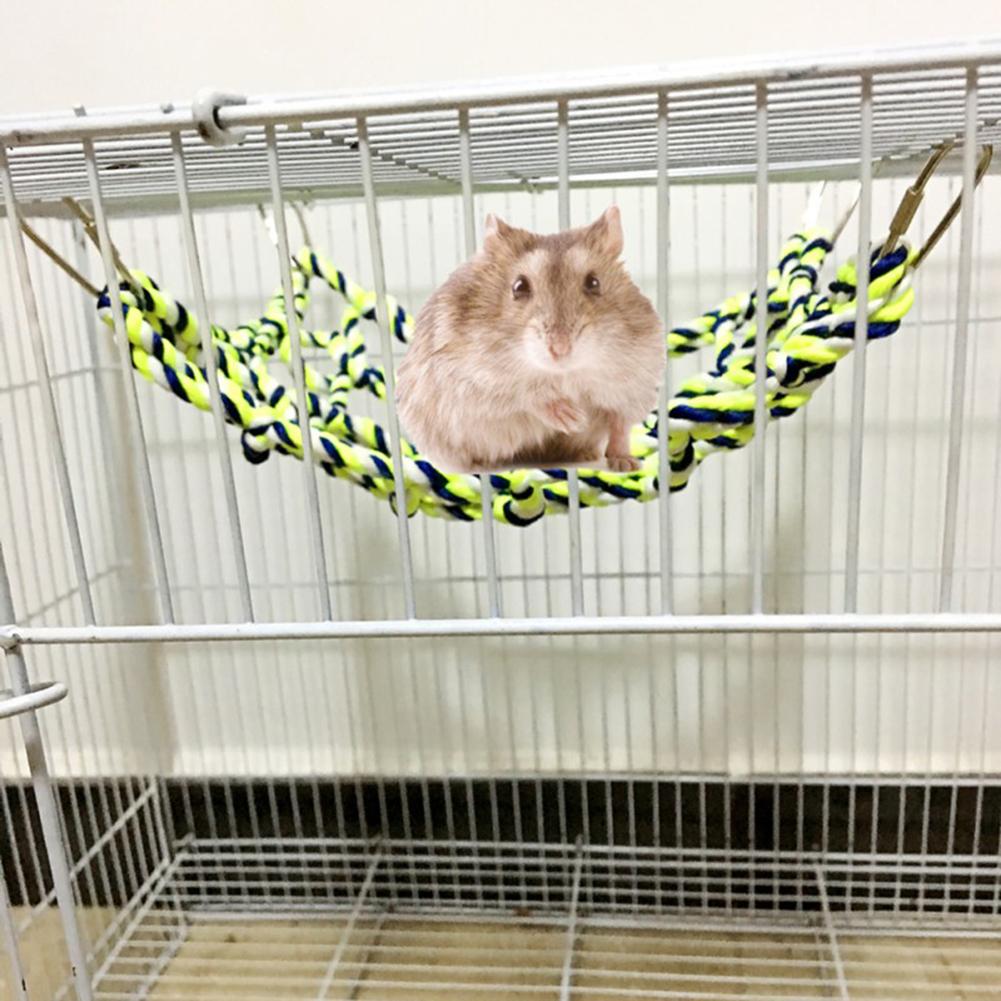 Colorful Cotton Rope Weave Climbing Net With 4pcs Metal Hooks Bird Hammock Toy For Parrot Hamster Squirrel