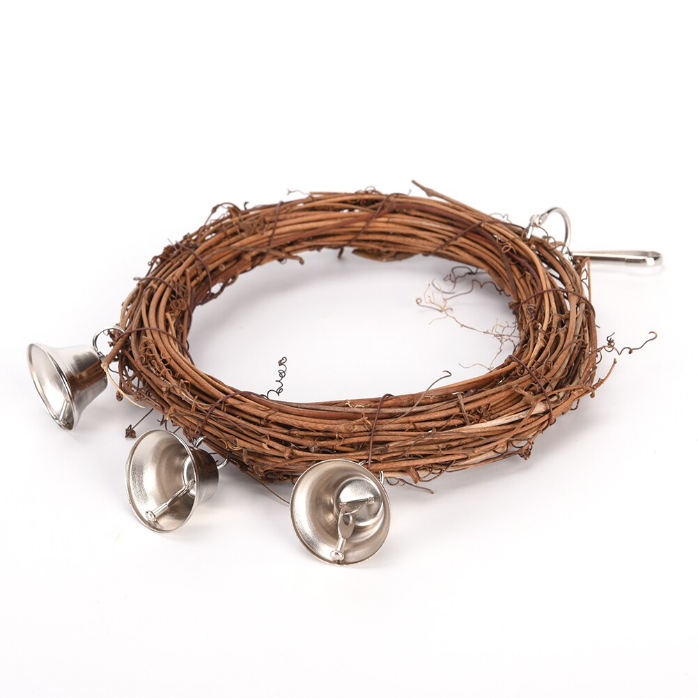 15cm Wooden Bird Parrot Rattan Hoop Swing Ring Hanging Toys With Bell for Pet Parakeet Cockatiel Chew Bite Ring Birds Toy 1pc