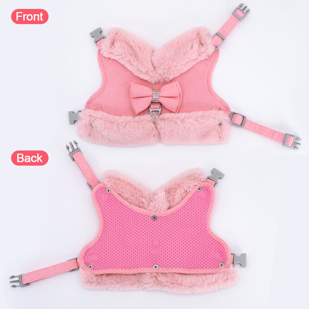Soft Warm Dog Cat Harness Leash Set Thick Fur Harness Vest Adjustable Cute Puppy Pet Harness Lead For Small Dog Yorkshire Pug