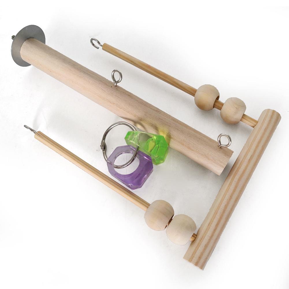 Wooden Parrot Bird Swing Gnawing Toys Wood-color Stand Bar Playstand Sleeping Perch Stick With Chewing Beads Birds Supplies