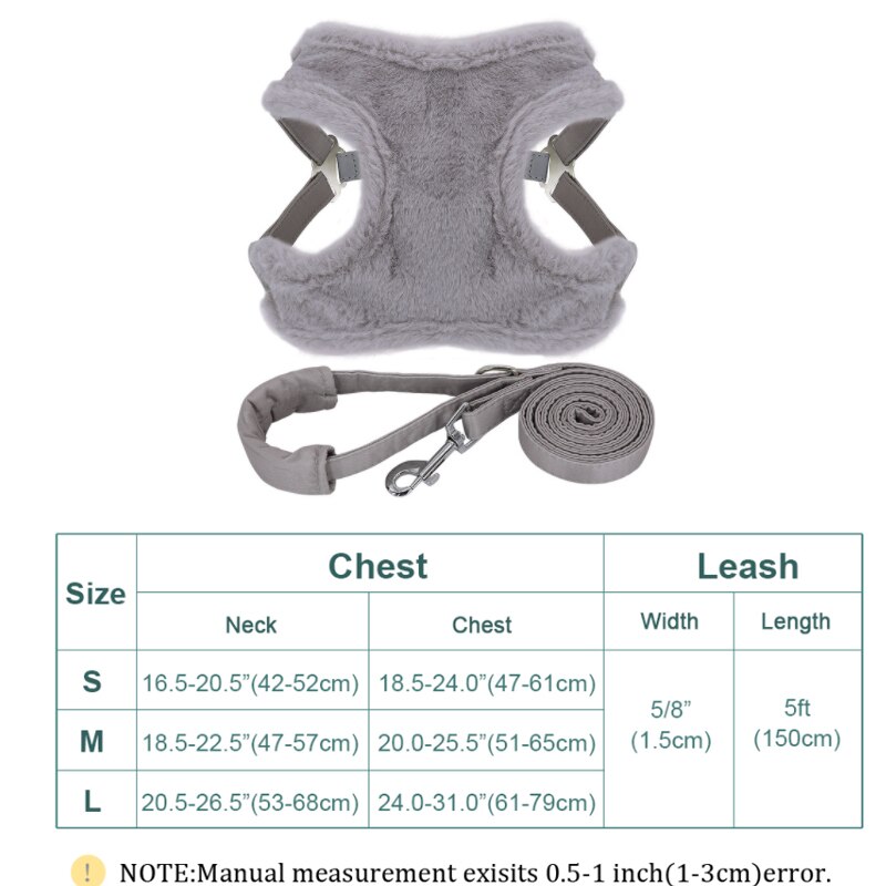 Soft Warm Dog Cat Harness Leash Set Thick Fur Harness Vest Adjustable Cute Puppy Pet Harness Lead For Small Dog Yorkshire Pug