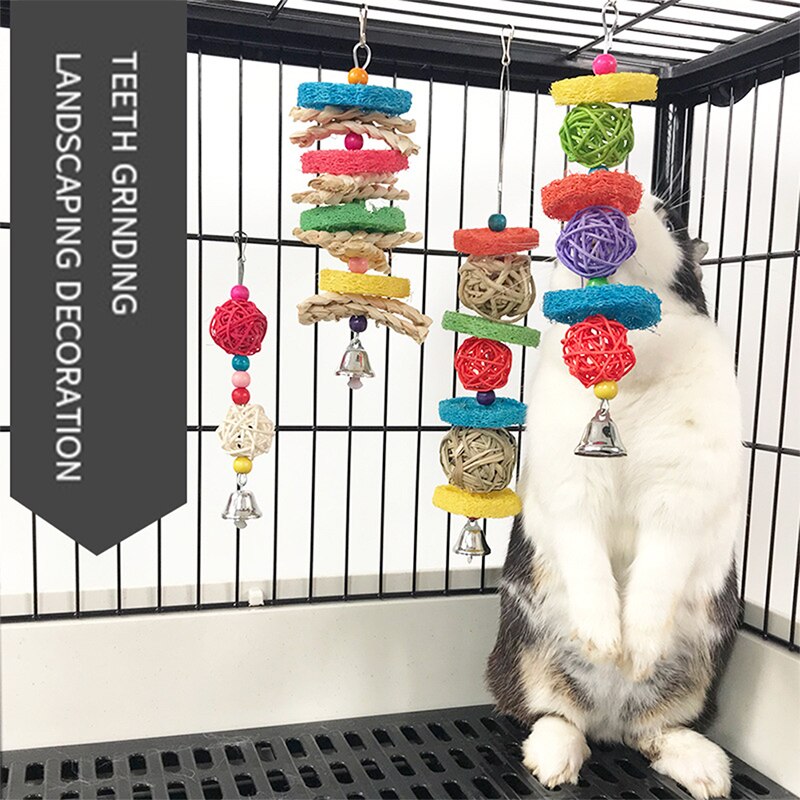 Bird Chewing Toy Parrot Hanging Bell Bite Rattan Ball Molar Toys Parrots Parakeet Birdcage Decoration Rabbit Hamster Chew Toys