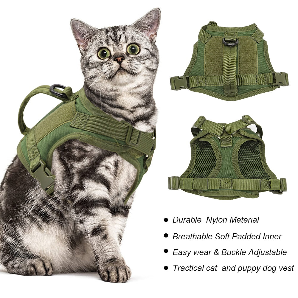Tactical Military Cat Harness Breathable Mesh Pet Puppy Harness Adjustable Escape Proof Cat Vest for Small Dog Chihuahua Kitten