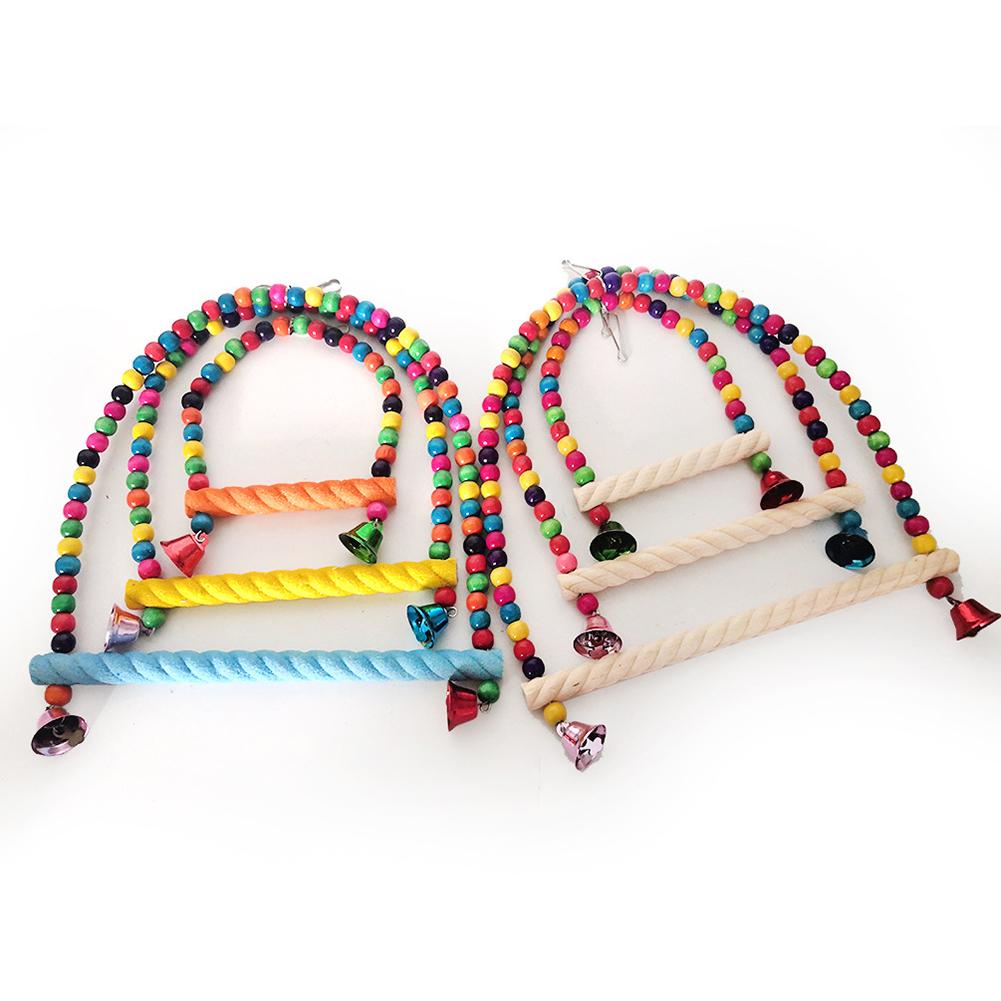 Bird Colorful Swing Stick With Colorful Beads Bell Parrot Natural Wooden Toy Bird Cage Accessories