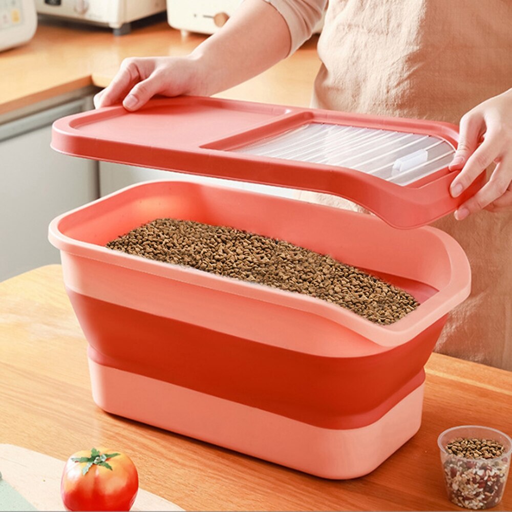 HOOPET Foldable Food Storage Drum Collapsible Cat Dog Food Storage Container Pet Dog Moisture-proof Grain Box with Lids Sealing