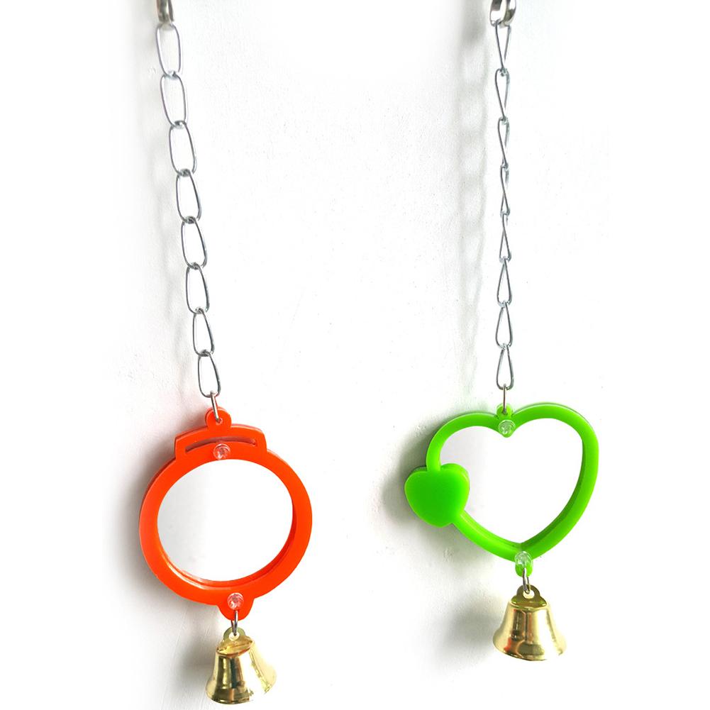 Parrot Bird Hanging Mirror Toy With Bell Round Heart Shape For Bird Cage Accessories (random Color)