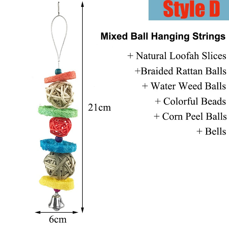 Bird Chewing Toy Parrot Hanging Bell Bite Rattan Ball Molar Toys Parrots Parakeet Birdcage Decoration Rabbit Hamster Chew Toys