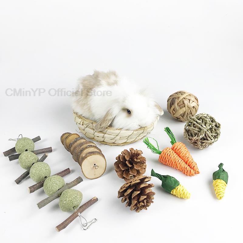 11Pcs/bag Small Animal Chew Toys Hay Treats For Guinea Pig Rabbit Hamster Gerbil Teeth Cleaning Toys Stick Set Pet Supplies