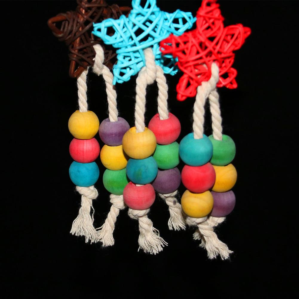 Parrot Birds Wooden Bead Rattan Pentagram Hanging Chewing Toy Cage Accessories For Teeth Grinding Care