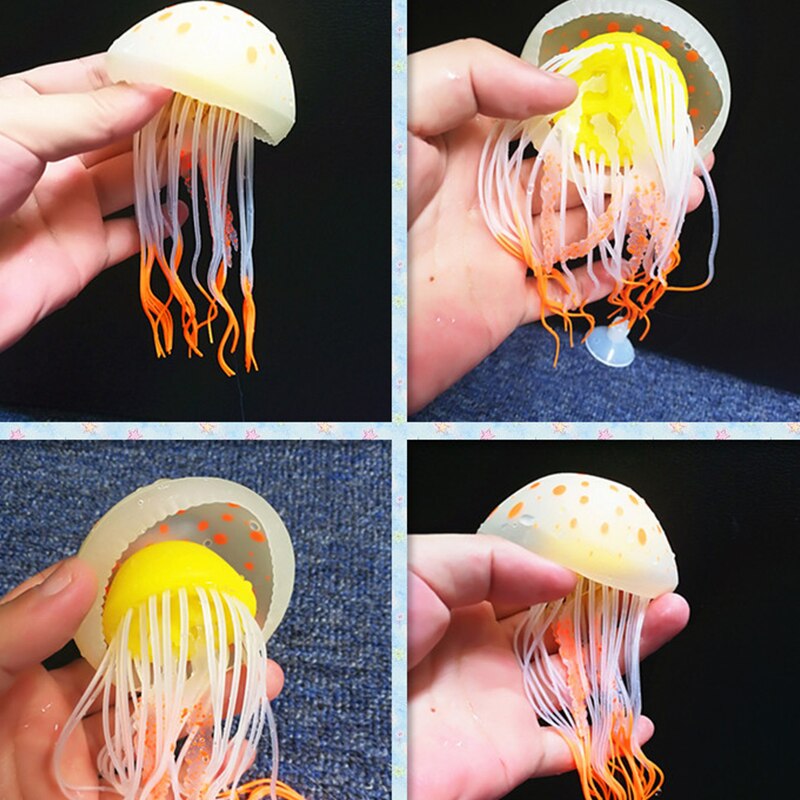 1PC 6cm 7cm Silicone Artificial Glowing Jellyfish Fish Tank Underwater Ornaments Fluorescent Aquarium Fake Fish Decoration
