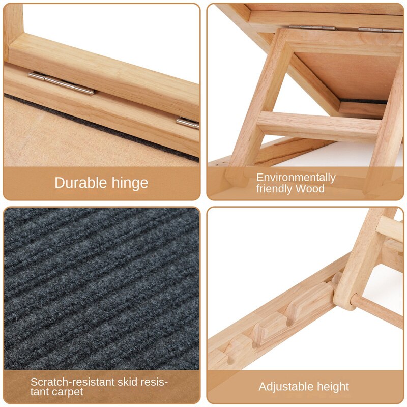 Pet Ramp Dog Ramp with Traction Mat Wooden Adjustable Pet Ladder for Dogs and Cats Easy Step to Car and Bed with Non-Slip Carpet
