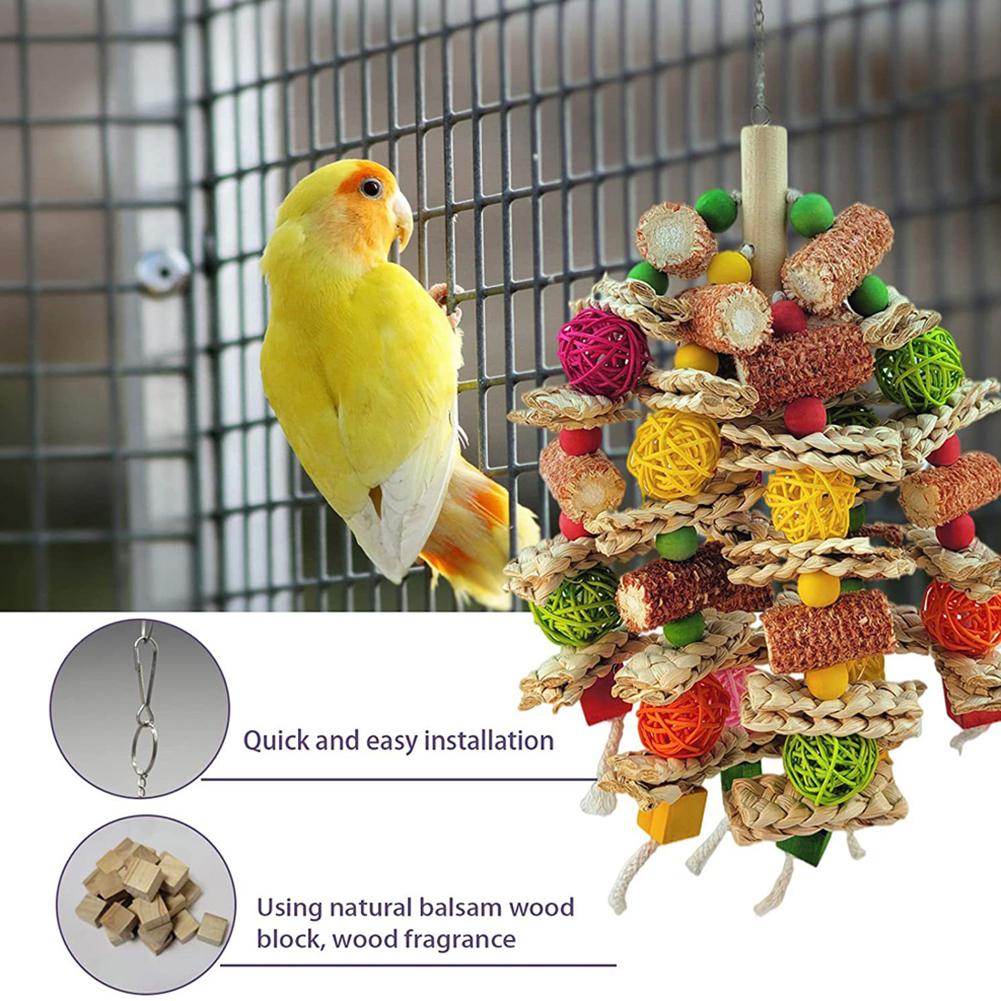 Bird Hanging Chew Toys Rattan Ball Corn Cob Teeth Grinder Toys Cage Accessories For Large Medium Parrot