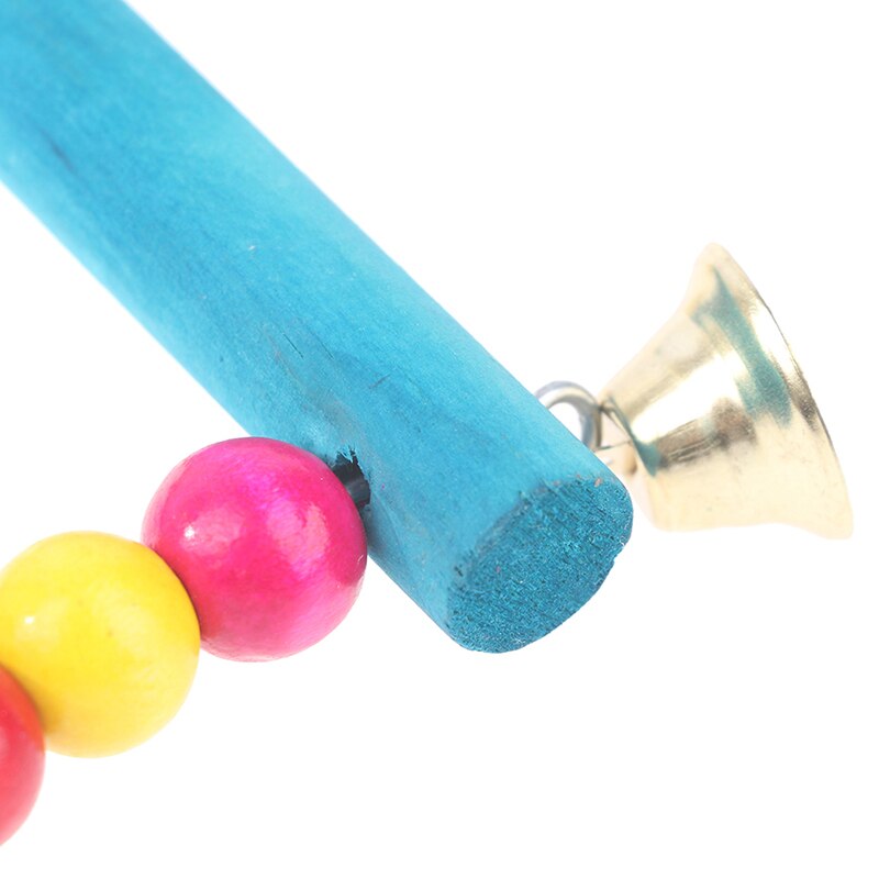 1PC Natural Wooden Birds Parrots Swing Toy Colorful Beads Bird Cage Supplies Toys Perch Hanging Swings With Bells for Pets