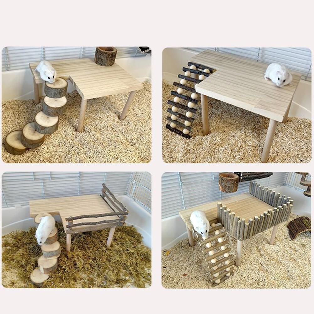Natural Wooden Platform Stand Shelf For Hamster Golden Bear Double Floor Cage Accessories For Climbing Playing