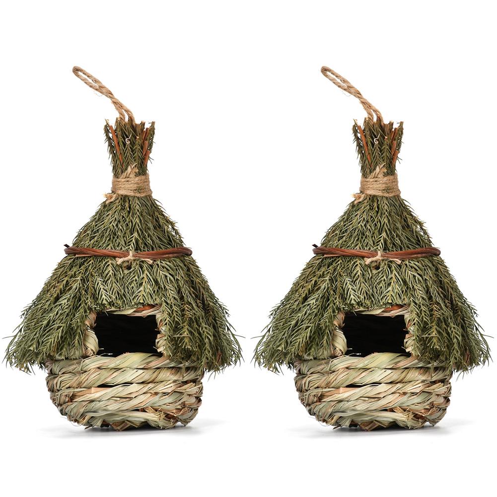 Hand-woven Natural Grass Bird House With Hanging Rope Multipurpose Bird Nest Shelter Hut Pet Supplies