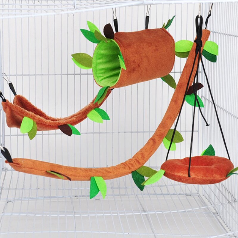 Flannel Pet Hammock Drill Barrel Hamsters Nest Guinea Pigs Small Pet Hanging Bed Comfortable Soft Cage Swing Accessories