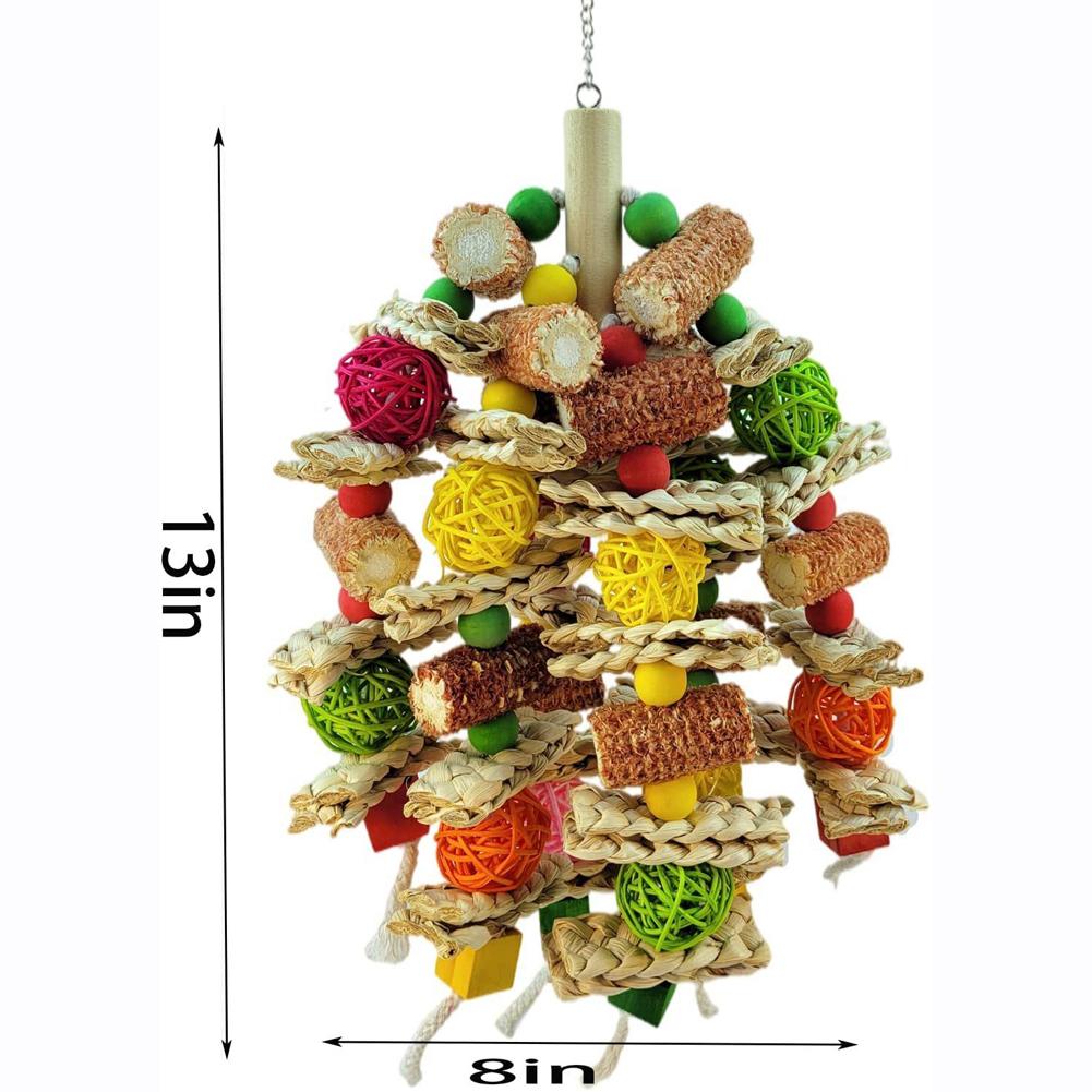 Bird Hanging Chew Toys Rattan Ball Corn Cob Teeth Grinder Toys Cage Accessories For Large Medium Parrot