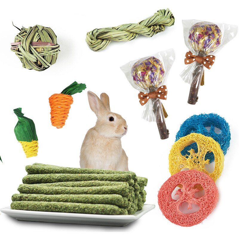 14pcs Natural Rabbit Chew Toy For Bunny Hamster Guinea Chinchillas Molar Toys Improve Dental Health Teeth Care for Small Animals
