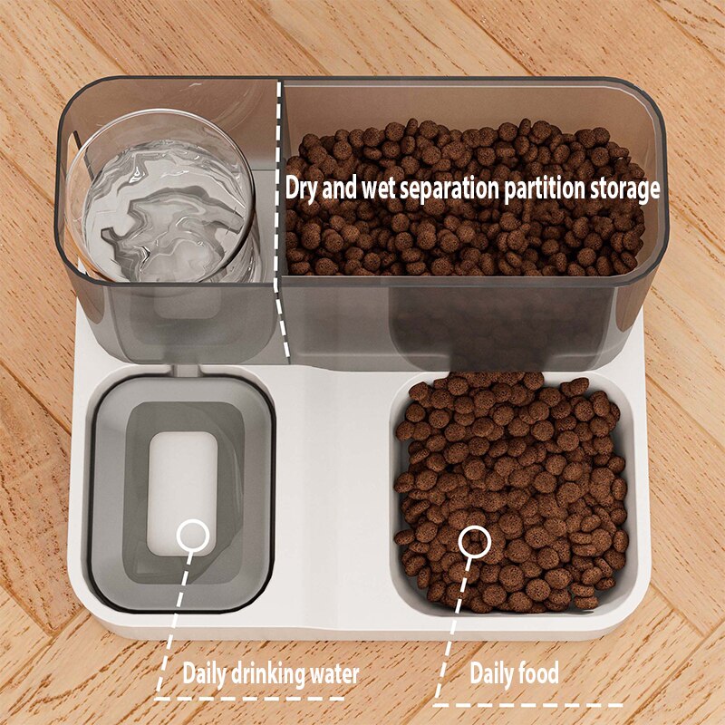 2 IN 1 Cat Automatic Feeder with Transparent Water Dispenser Pet Feeding Food Drinking Water Container Bowl Cats Dogs Supplies