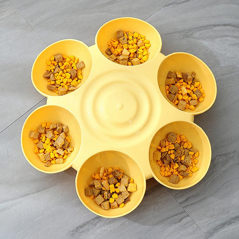 Pet Cat Dogs 6-grid Petals Bowls Multi-function Drinking Water Feeding Bowl Slow Eating Feeder Food Distribution Container