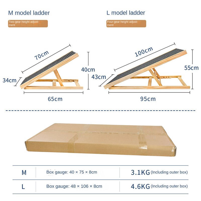 Pet Ramp Dog Ramp with Traction Mat Wooden Adjustable Pet Ladder for Dogs and Cats Easy Step to Car and Bed with Non-Slip Carpet