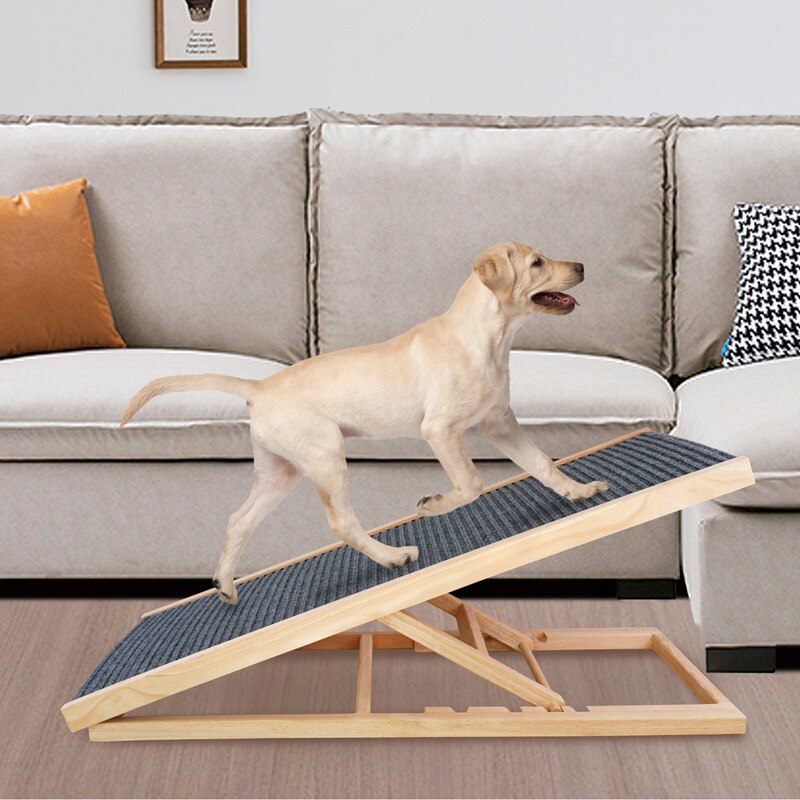 Pet Ramp Dog Ramp with Traction Mat Wooden Adjustable Pet Ladder for Dogs and Cats Easy Step to Car and Bed with Non-Slip Carpet