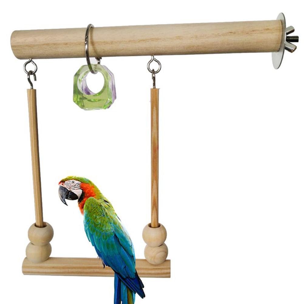 Wooden Parrot Bird Swing Gnawing Toys Wood-color Stand Bar Playstand Sleeping Perch Stick With Chewing Beads Birds Supplies