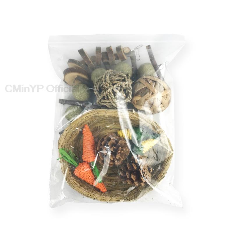 11Pcs/bag Small Animal Chew Toys Hay Treats For Guinea Pig Rabbit Hamster Gerbil Teeth Cleaning Toys Stick Set Pet Supplies