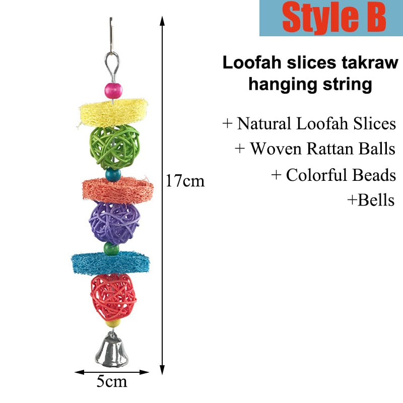 Bird Chewing Toy Parrot Hanging Bell Bite Rattan Ball Molar Toys Parrots Parakeet Birdcage Decoration Rabbit Hamster Chew Toys