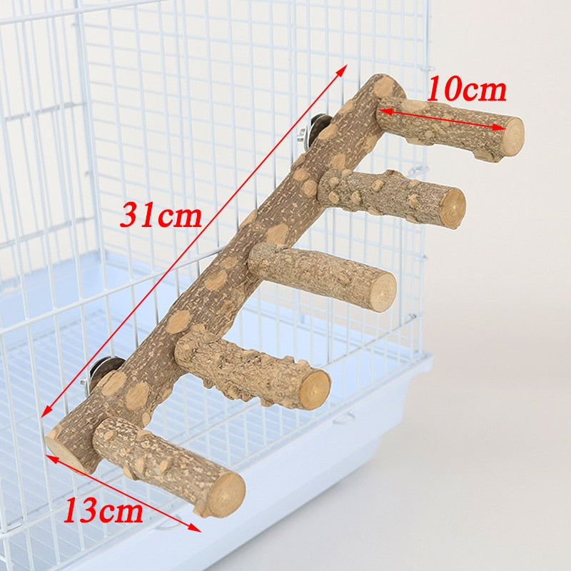 31CM Natural Wood Parrot Perch Bird Stand Paw Grinding Fork Parakeet Climbing Standing Branch Ladder Toys Bird Cage Supplies