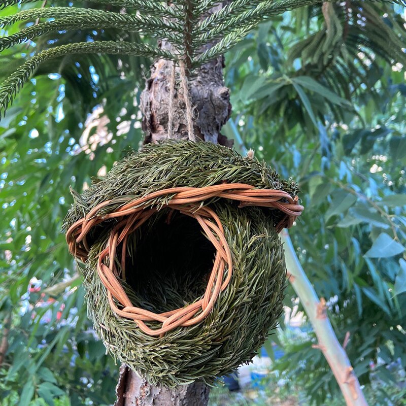 12 Style Hand-Woven House Birds Nest Shelter Hut Cage Natural Grass Hanging Sparrows Parrot Cage Straw Rope Outside Bird House