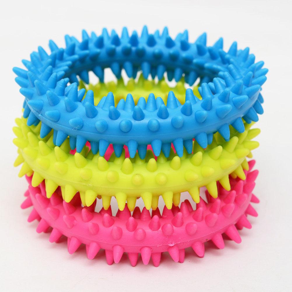 Tpr Rubber Thorn Ring Circle Bite-resistant Tooth Cleaning Molar Toys For Cats Dogs (random Colors)