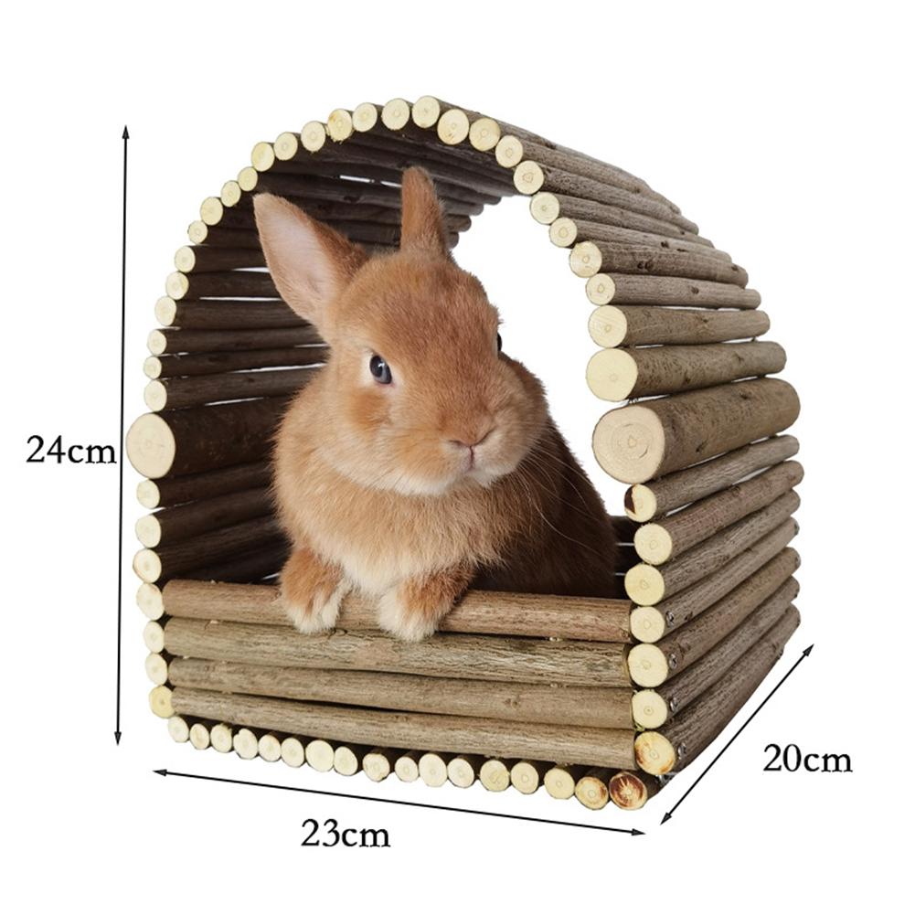 Natural Wooden Hideout Shelter Handmade Chewing Climbing Bridge For Rabbit Chinchilla Guinea Pig Small Animal