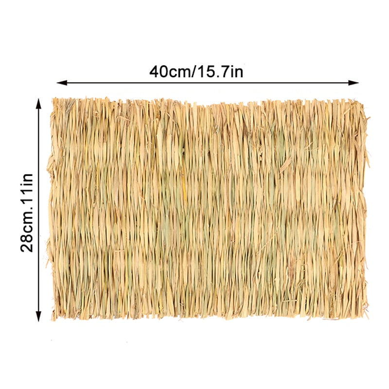 Rabbits Bunny Grass Mat Small Animal Woven Hay Mat Natural Straw Bedding Resting Cage Mat For Guinea Pig Chinchilla Hamster Rat