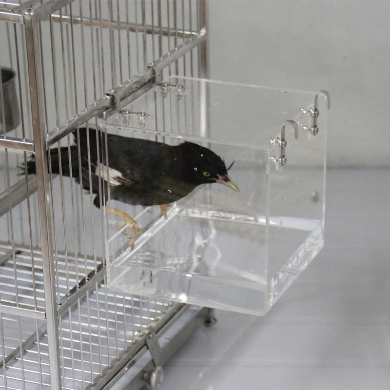 Square Bird Bath Box Cage Acrylic Transparent Bathtub Shower Cage Accessory For Parrots Parakeet Hanging Water Bath Tub 2 Size